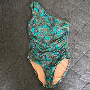 J.Crew Ruched Paisley 1 strap one piece swimsuit